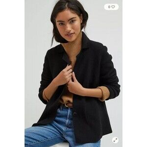 Black Anthropologie Wool Blend Button Front Long Sleeve Sweater Blazer (NWT)